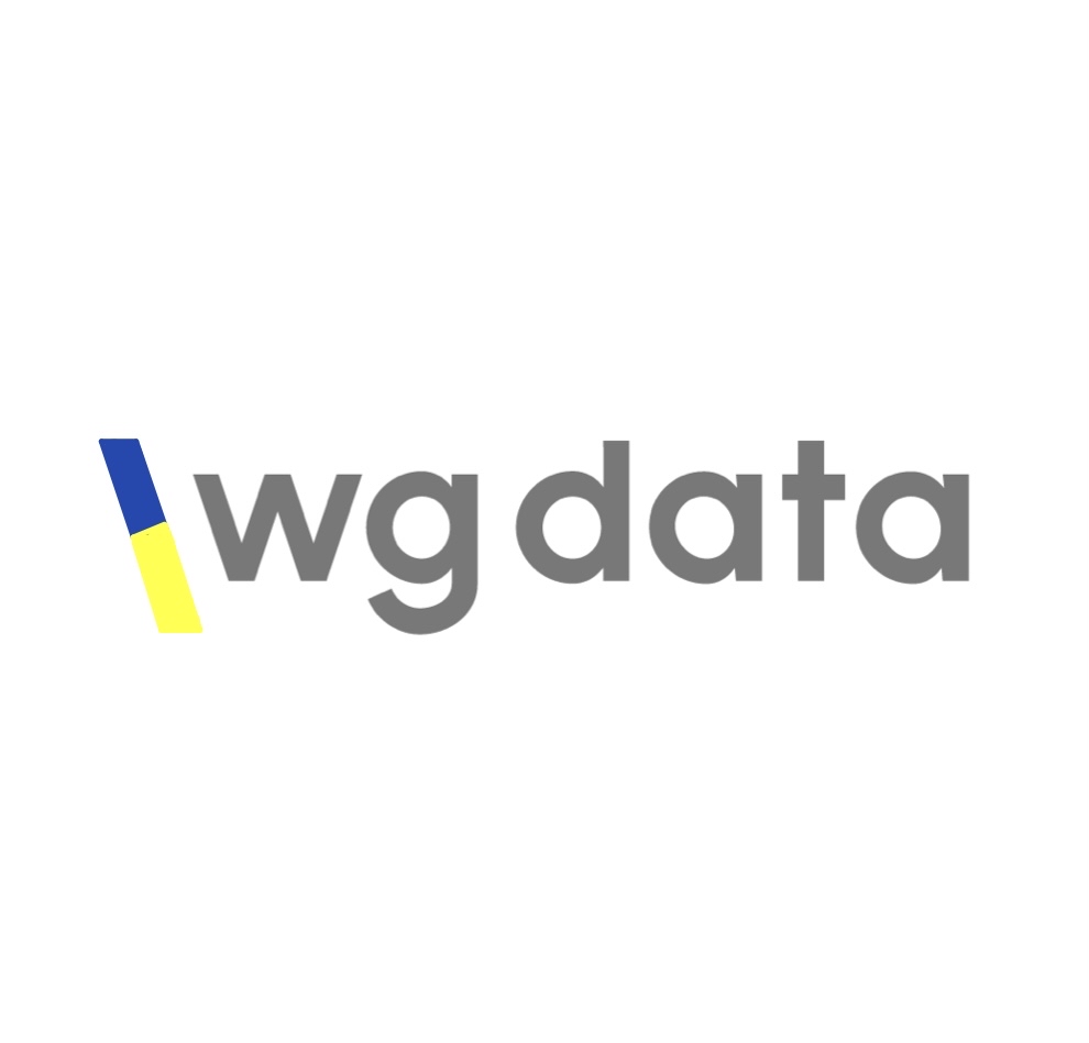 Hier sehen Sie das WG-DATA Logo in blau gelb (Flaggenfarbe der Ukraine).